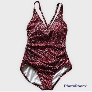 Red leopard print one piece bathing suit